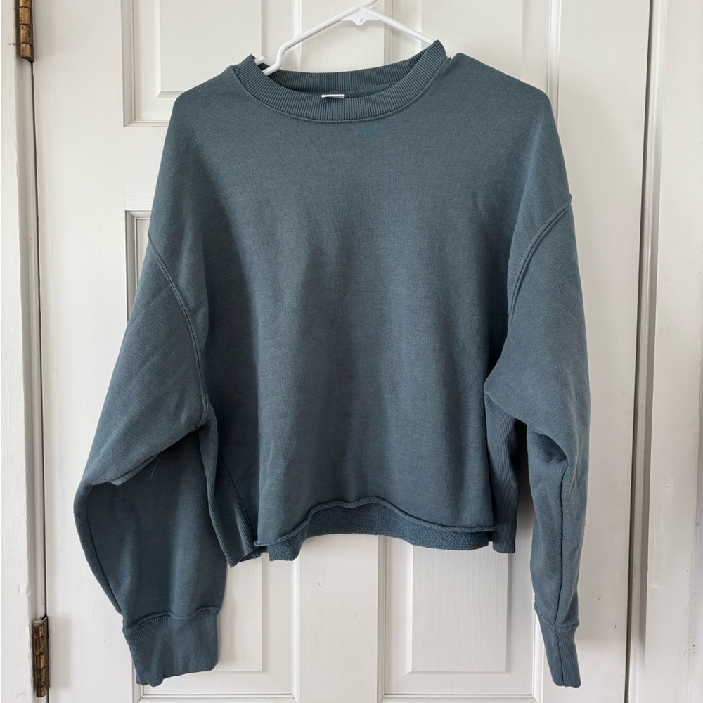 Women's Washed Slate Teal Cropped Crewneck Sweatshirt